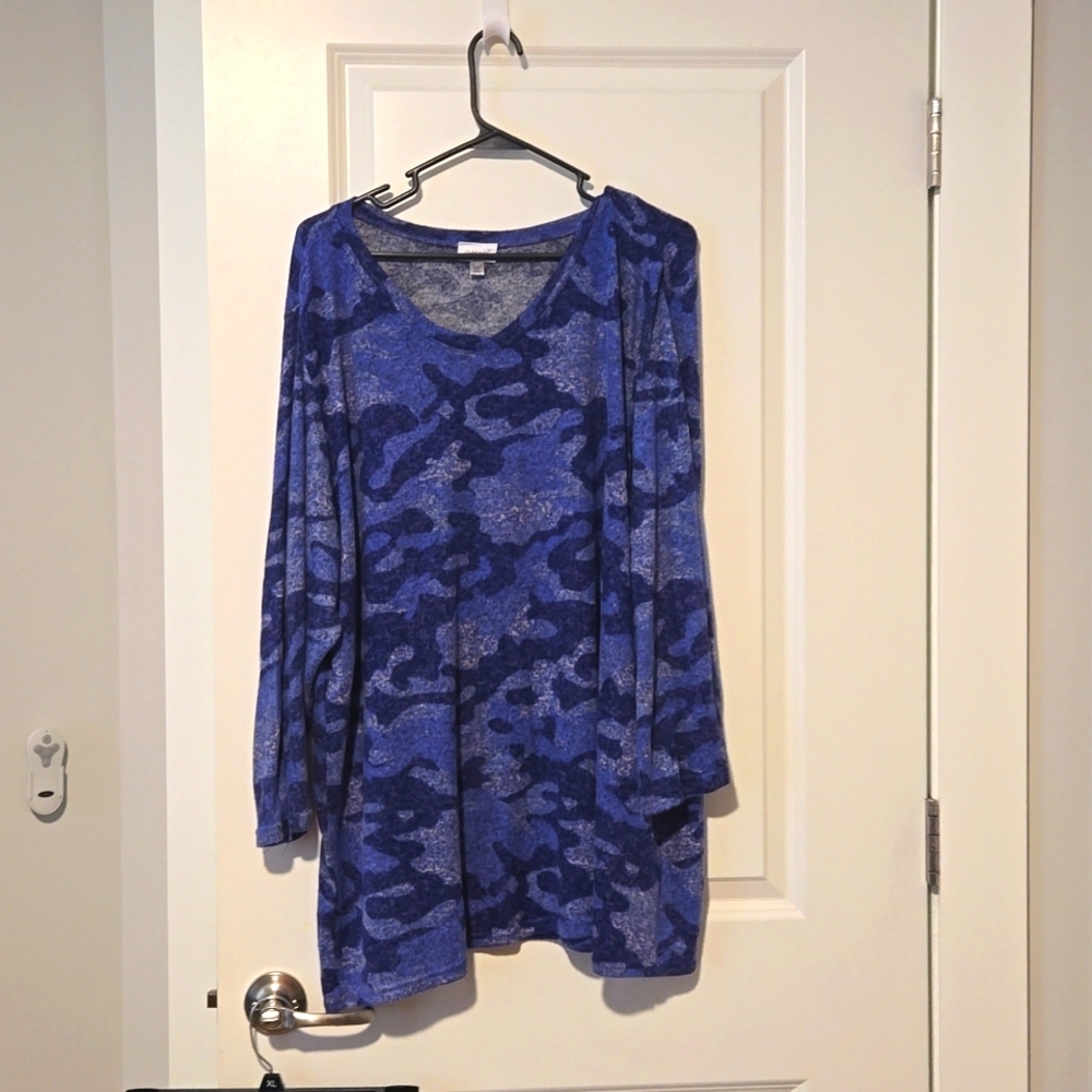 Avenue light weight camo print sweater. Lightweight enough for all seasons.